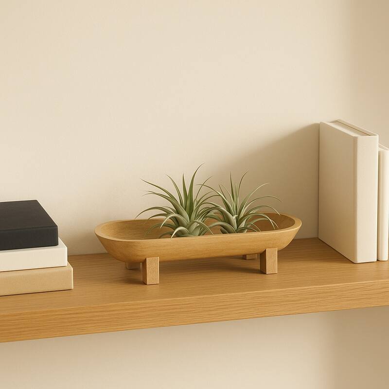 Handcrafted Wooden Oval Footed Accent Bowl for Home Decor-16" - 15.5"