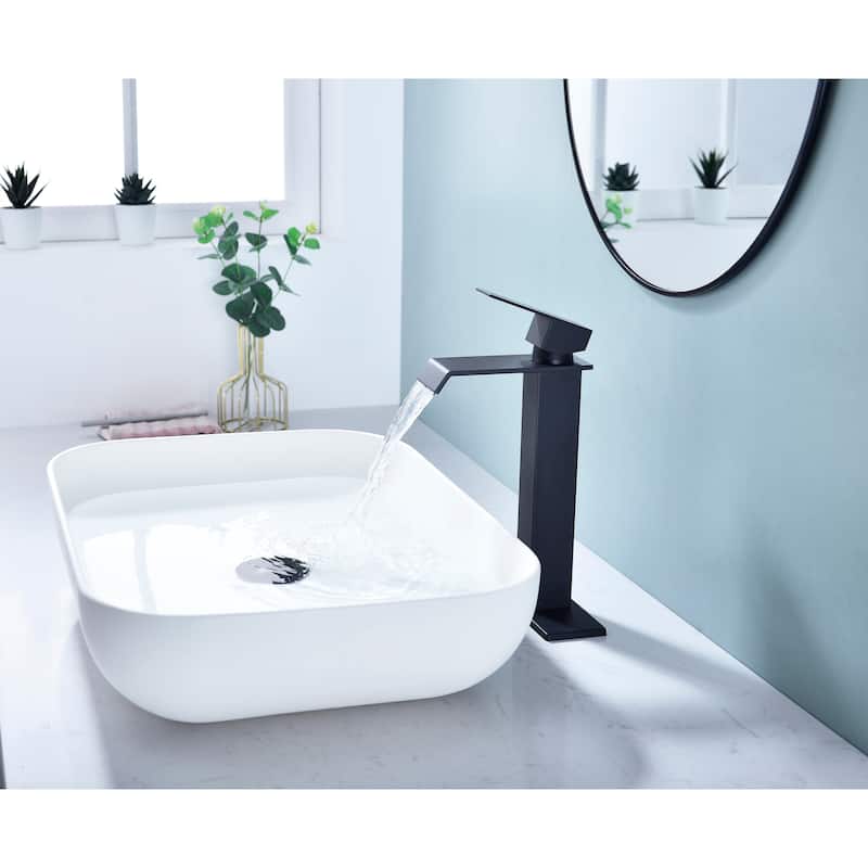 Waterfall Bathroom Sink Single Handle Faucet with Pop Up Drain, No Overflow, Corrosion and Rust Resistant