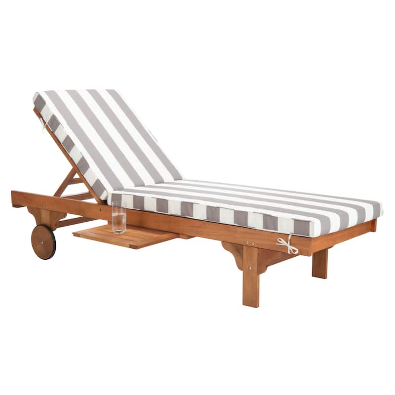 SAFAVIEH Outdoor Aubrie Adjustable Chaise Lounge Chair with Wheel.