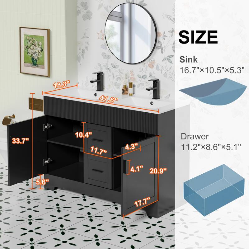 Modern 24/30/36/48" Wave-Line Bathroom Vanity Set with Sink & Faucet