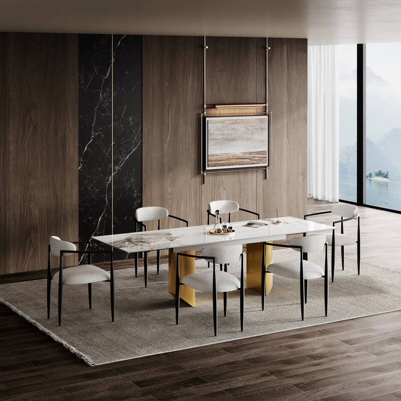 94.48" Extendable Rectangular Sintered Stone Dining Table For 6-10 Person