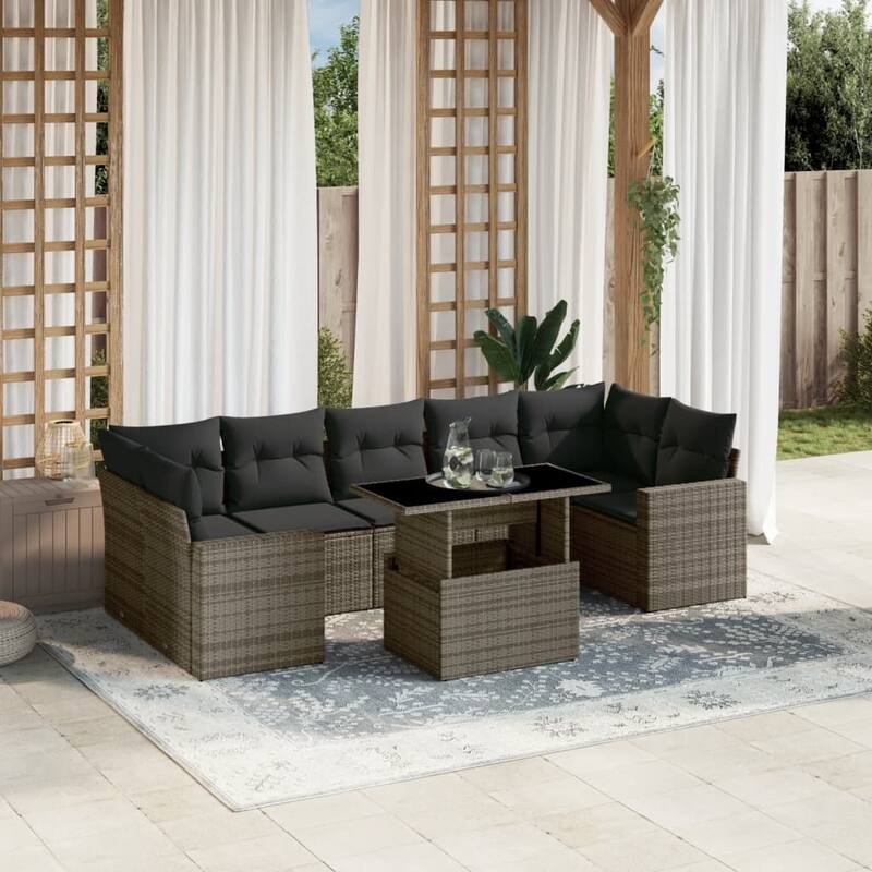 vidaXL Patio Sofa Set with Cushions Outdoor Furniture 8 Piece Poly Rattan - 21.7 x 39.4 x 28.7 in - Gray