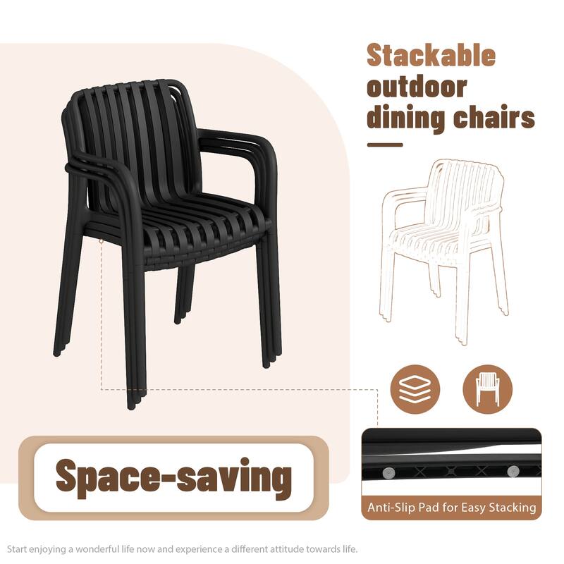 Outdoor Stackable Plastic Chairs Dining Chair Set 4-Piece Lightweight Armchair