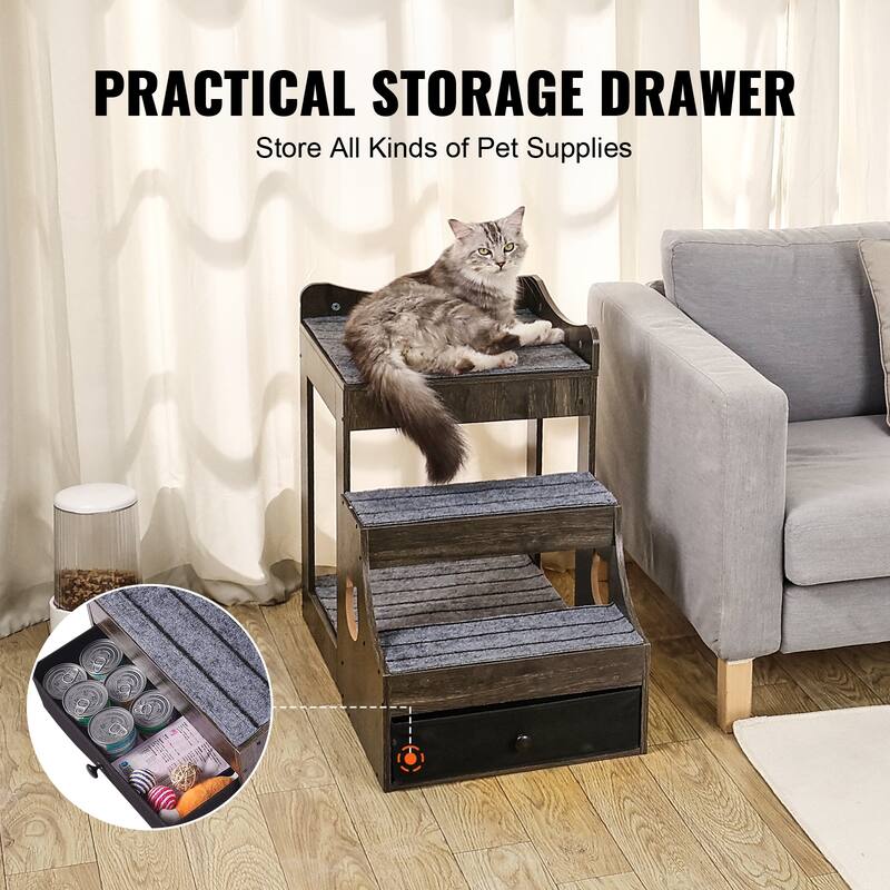 Pet Bunk Bed with Removable Stairs, Dog/Cat Window Perch with Storage, Multi-Level Bed Window Perch Dog Bedside Sleeper Couch