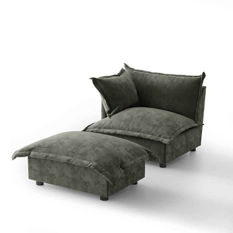 Casual 40"W Oversized Soft Comfy Cloud Chenille Chaise Lounge with Ottoman