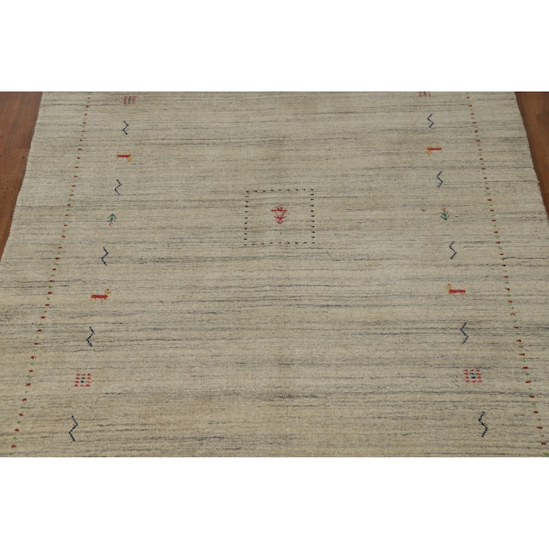 Hand Knotted Oriental 100% Wool Carpet Tribal Animal Pictorial Beige & Ivories Gabbeh Area Rug - 7' 9'' X 5' 0''