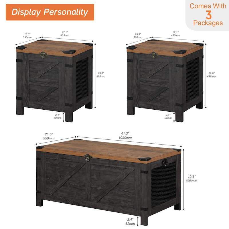 Lift top coffee table and end tabls set for living room