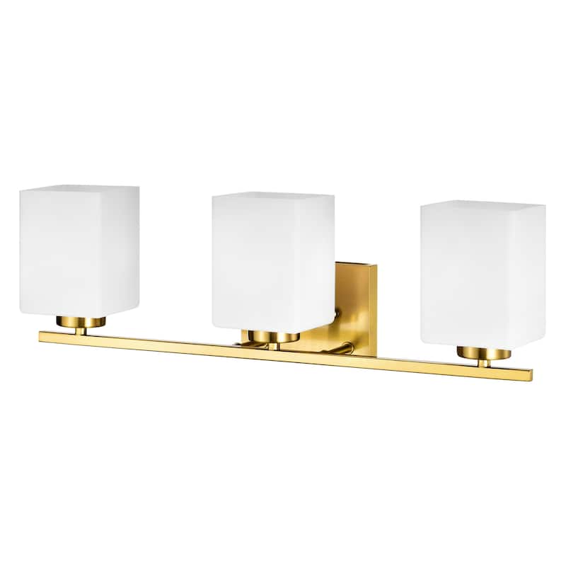 Brushed Nickel Indoor Bathroom Vanity Lights with Etched White Glass Square Rectangle Shades