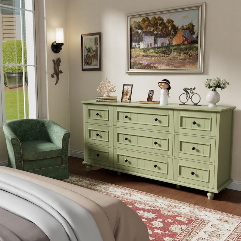 Vintage 9-Drawer Dresser Retro Storage Cabinet with Solid Legs