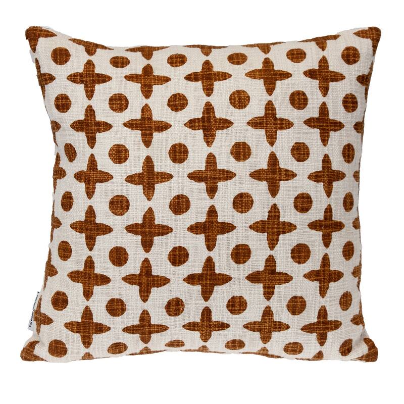 HomeRoots 18" Beige and Brown Geometric Cotton Throw Pillow
