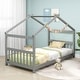 preview thumbnail 2 of 11, Twin House Bed Frame for Kids with Roof Design and Wood Slat Support