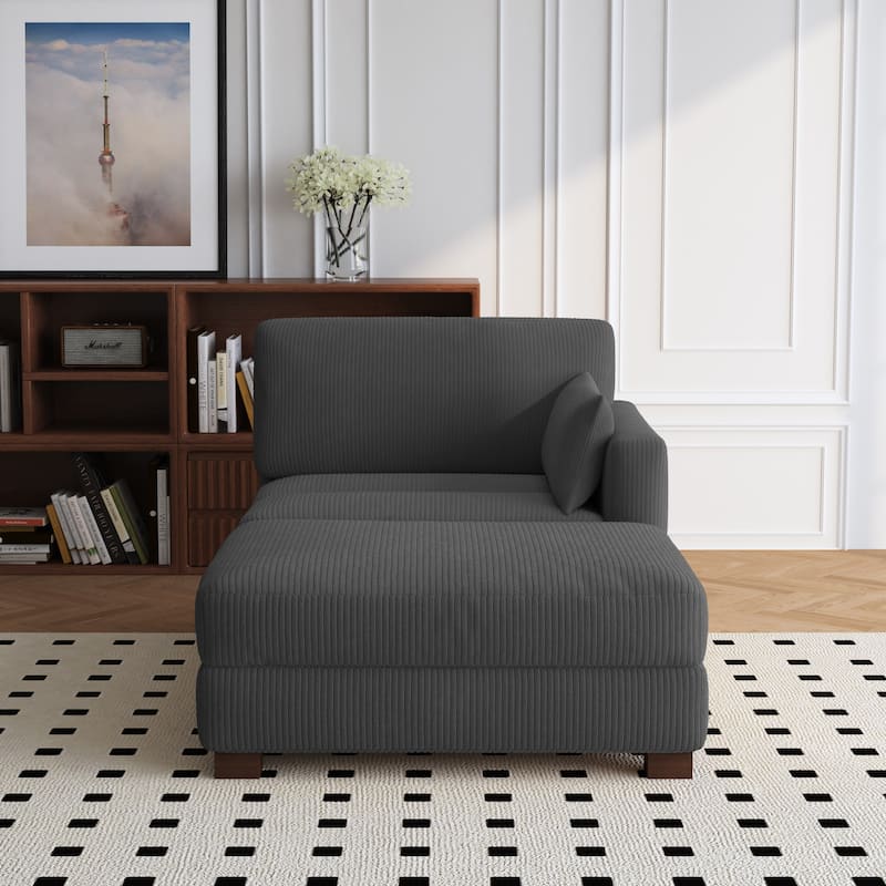 Modern 43'' Corduroy Comfy Sectional Chaise Lounge with Pillow
