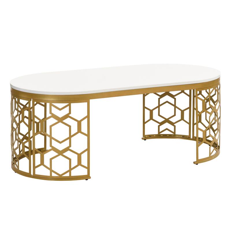 47.2" Modern Coffee Table with Cut-Out Pattern Metal Stainless Steel Frame