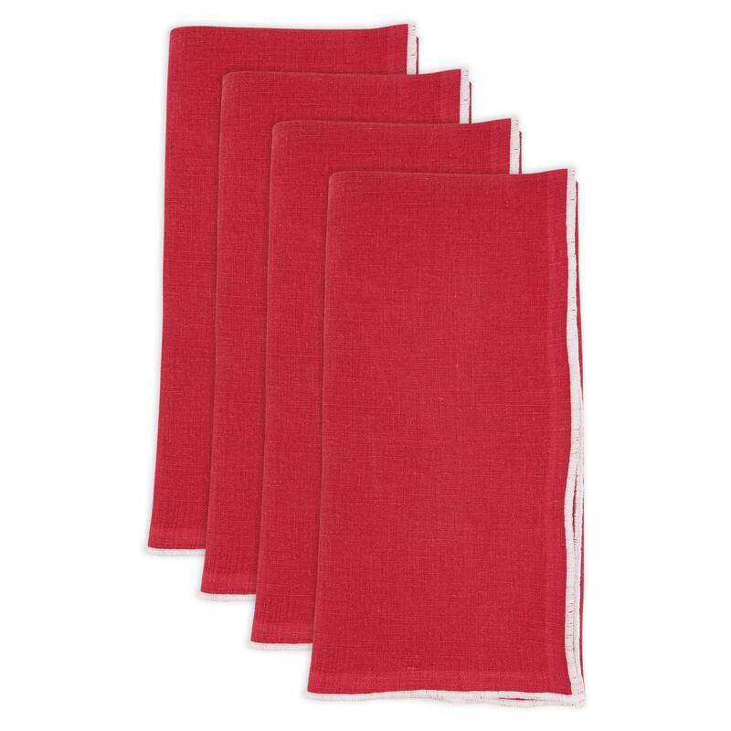 Stonewashed Linen Napkins With Stitched Border Design (Set of 4)