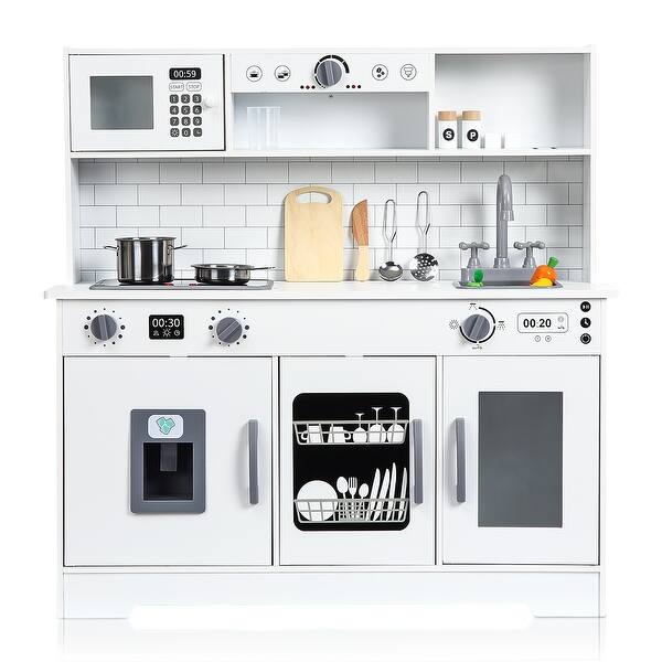 slide 2 of 7, Wooden Play Kitchen Set, Kitchen Playset with Cookware Accessories - White Kitchens
