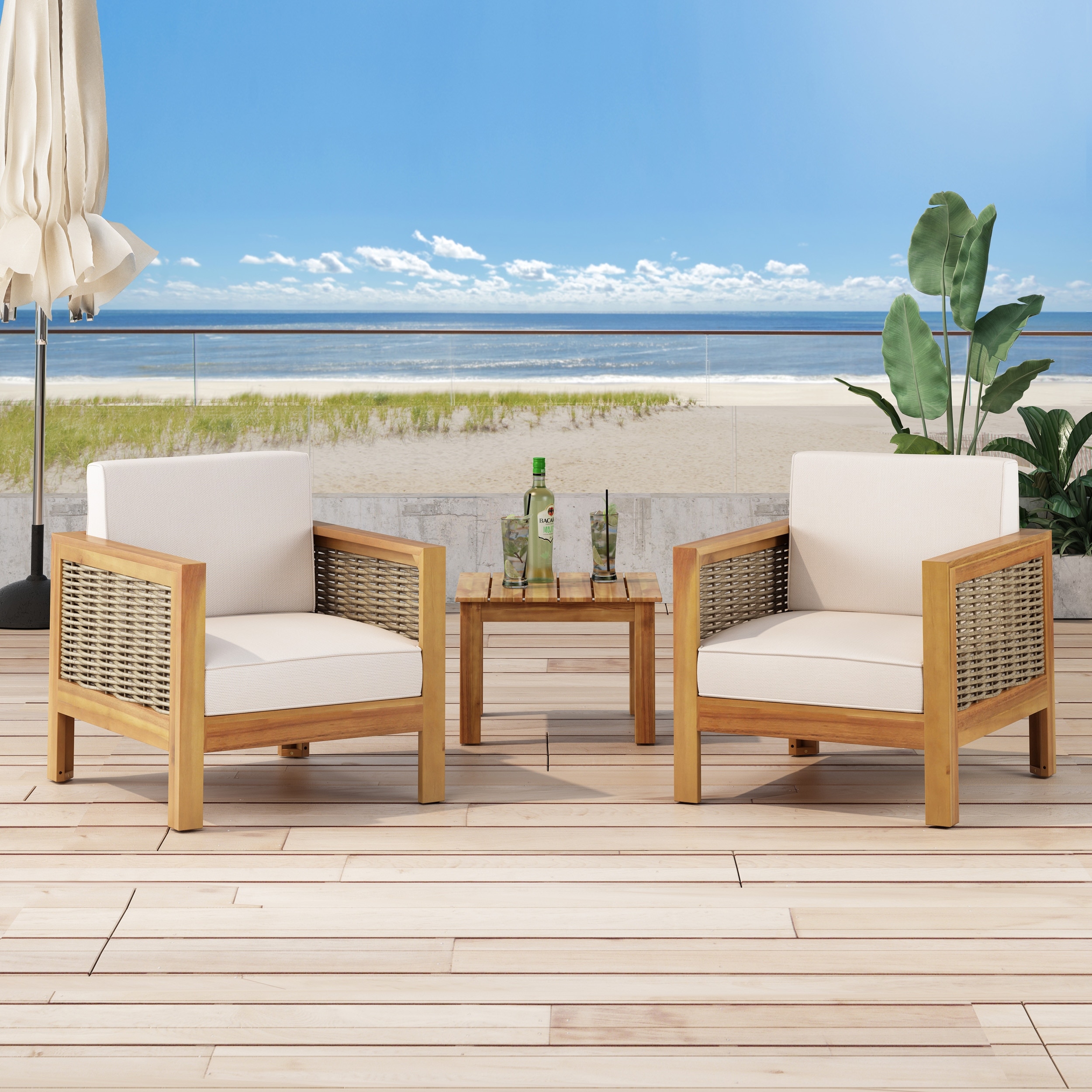 Shop Linwood Outdoor Acacia Wood Club Chair With Wicker Accents Set Of 2 By Christopher Knight Home Overstock 31483042 Gray Finish Mixed Gray Dark Gray