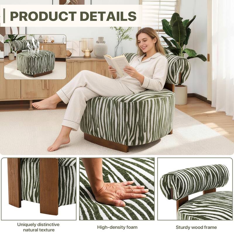 Rossetta Zebra-Striped Chenille Fabic Low Cylindrical Backrest Armchair with High-Quality Foam Cushion