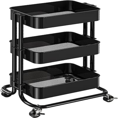 3 Tier Metal Rolling Utility Cart - 13.58"D x 16.77"W x 29.33"H