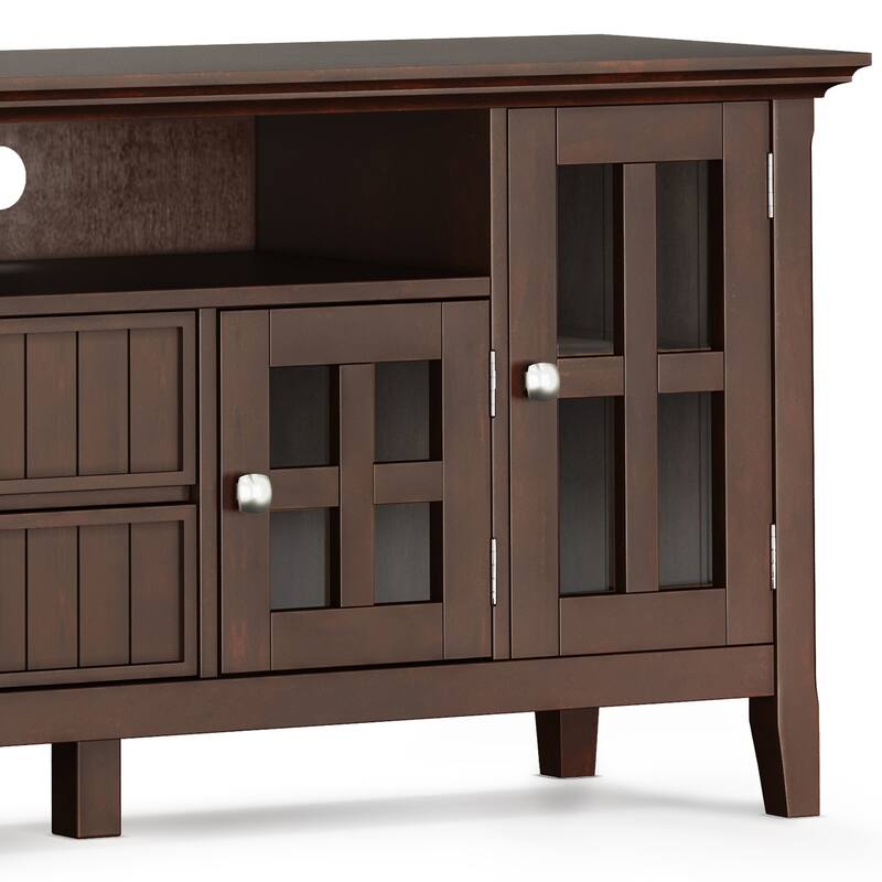 WYNDENHALL Normandy SOLID WOOD 72 inch Wide Transitional TV Media Stand in Brunette Brown For TVs up to 80 inches