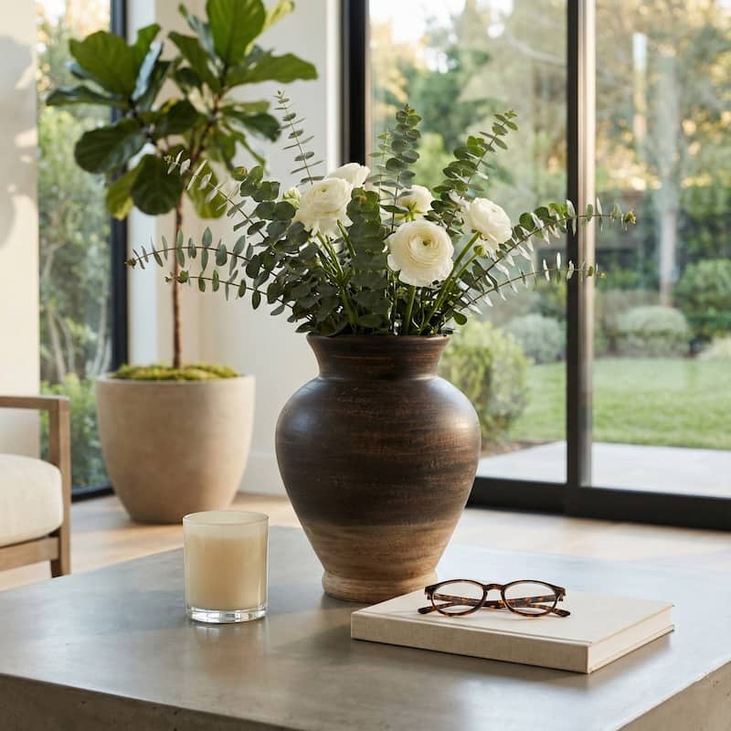 Terracotta Two Tone Traditional Vase - Brown, 12"