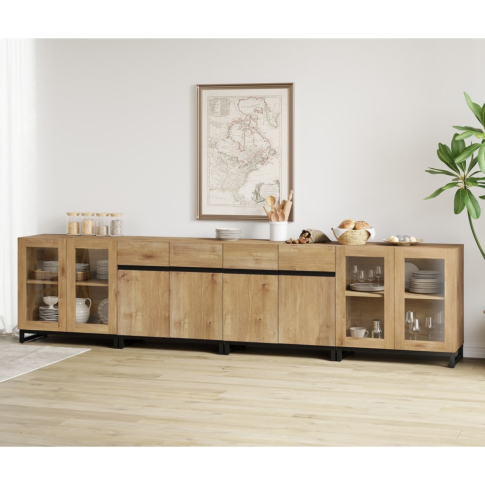 Modern Sideboard with Adjustable Shelves, 4 in 1 Storage Cabinet with Glass Doors, Coffee Bar Cabinet for Living Room, Kitchen