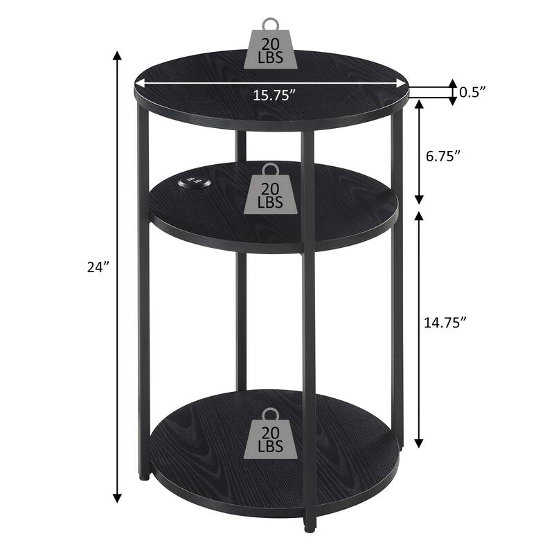 Convenience Concepts Designs2Go Simon 3 Tier End Table with USB Ports