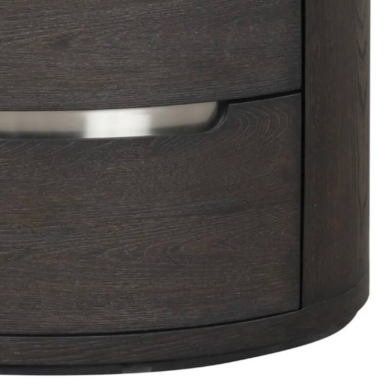 Osko Nightstand, 2 Storage Drawers, Black Poplar Wood, Nickel Trim