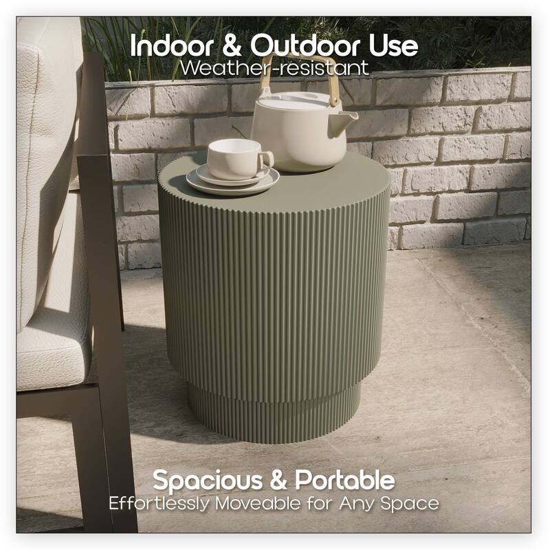 Eden 14-Inch Wide Round Side Table in Fiberstone Accent End Table for Indoor and Outdoor