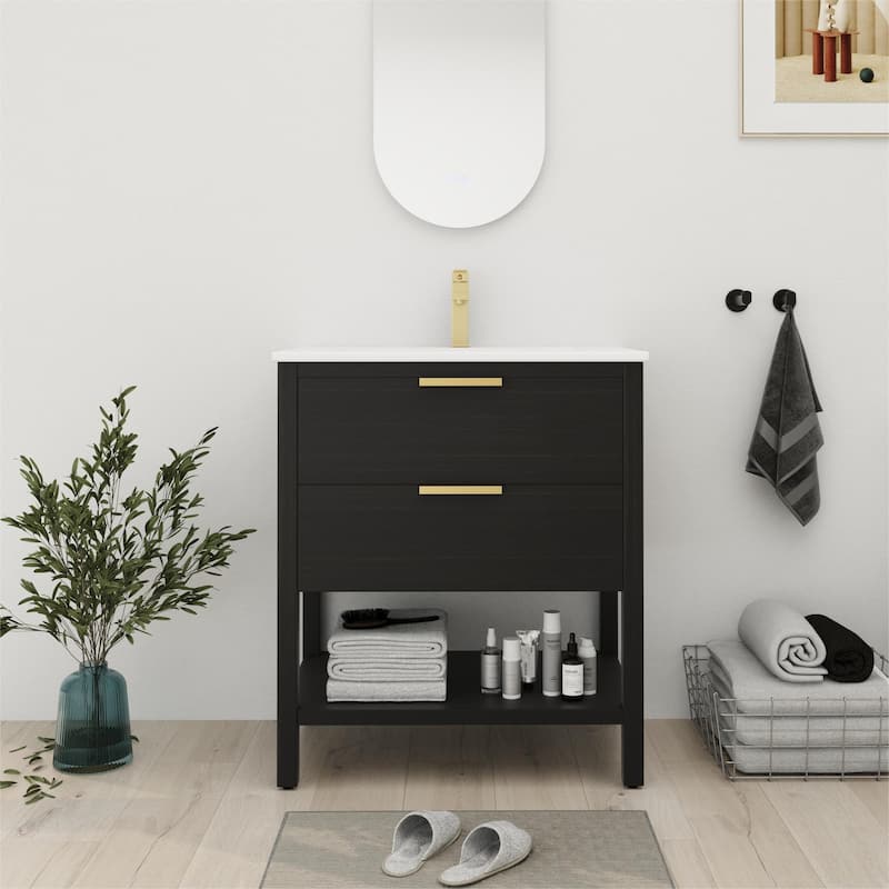 Bathroom Vanity With Sink In 30 Inch, Freestanding Bathroom Vanity With 2 Soft Close Drawers