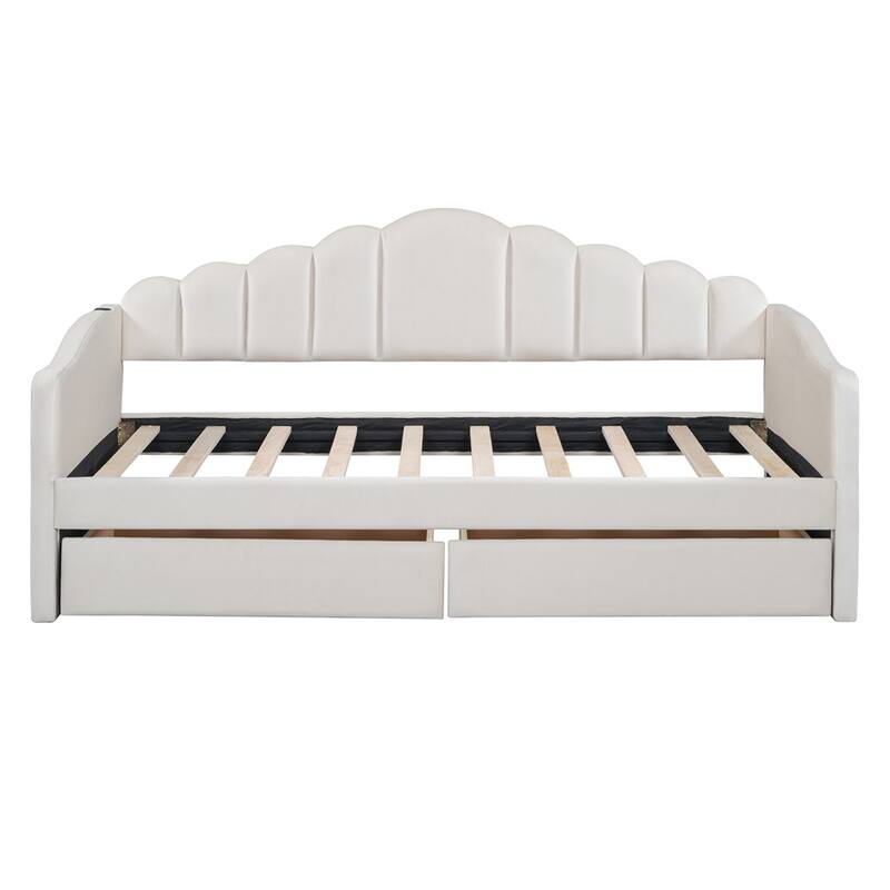 Twin size Upholstered Daybed with 2 Drawers ,Velvet Sofabed