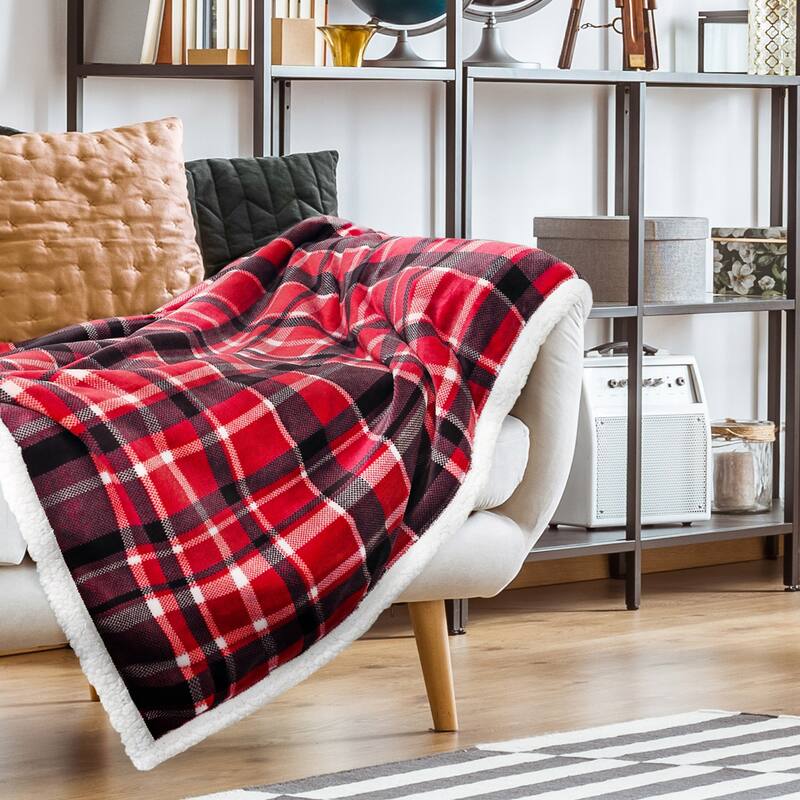 Plaid Flannel Sherpa Throw Blanket Bed Bath & Beyond 36233236