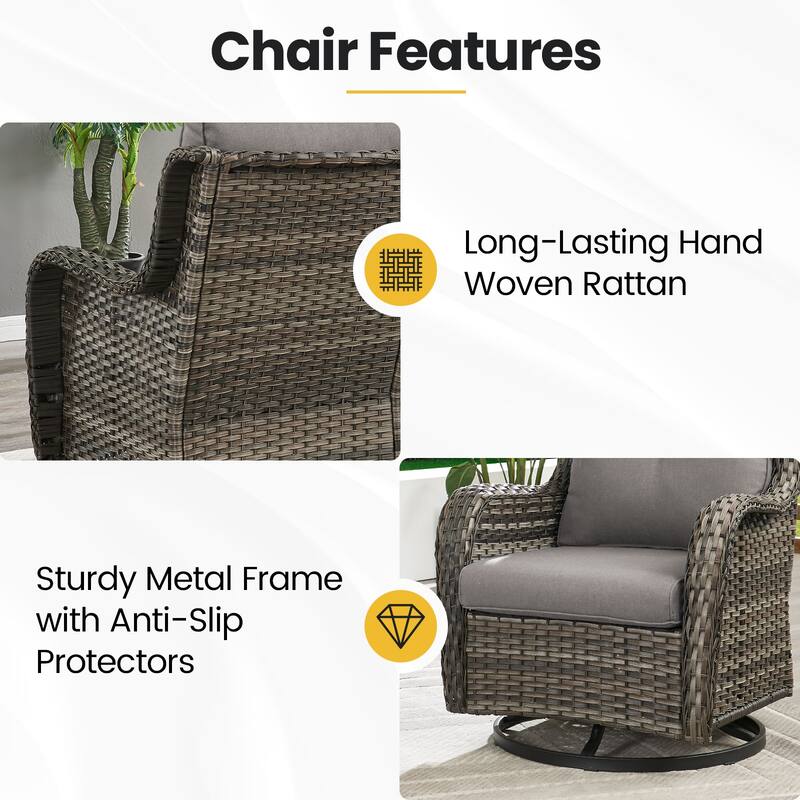 Outdoor Swivel Patio Chair with Coffee Table- Beige cushion - Grey