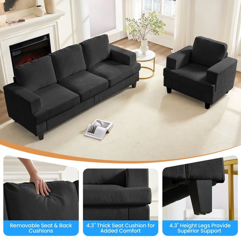Mixoy Chenille 3 Piece Living Room Sofa Set,3-Seat Sofa/Loveseat/Armchair Sofa Sets,Modular Sectional Couch Furniture Sets