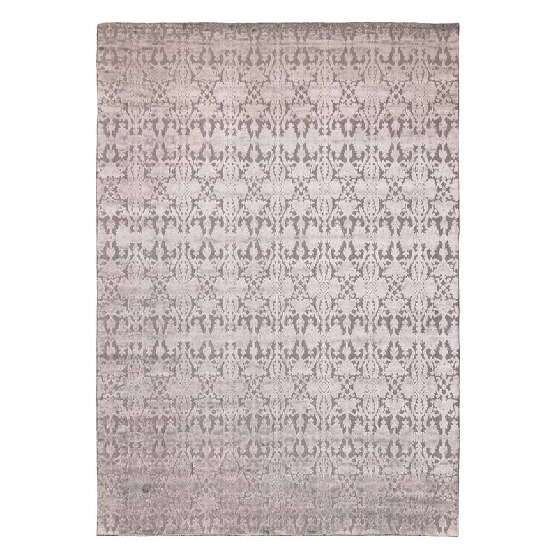 ECARPETGALLERY Hand Loomed Elysian Light Grey Viscose, Wool Rug - 8'3 x 11'10