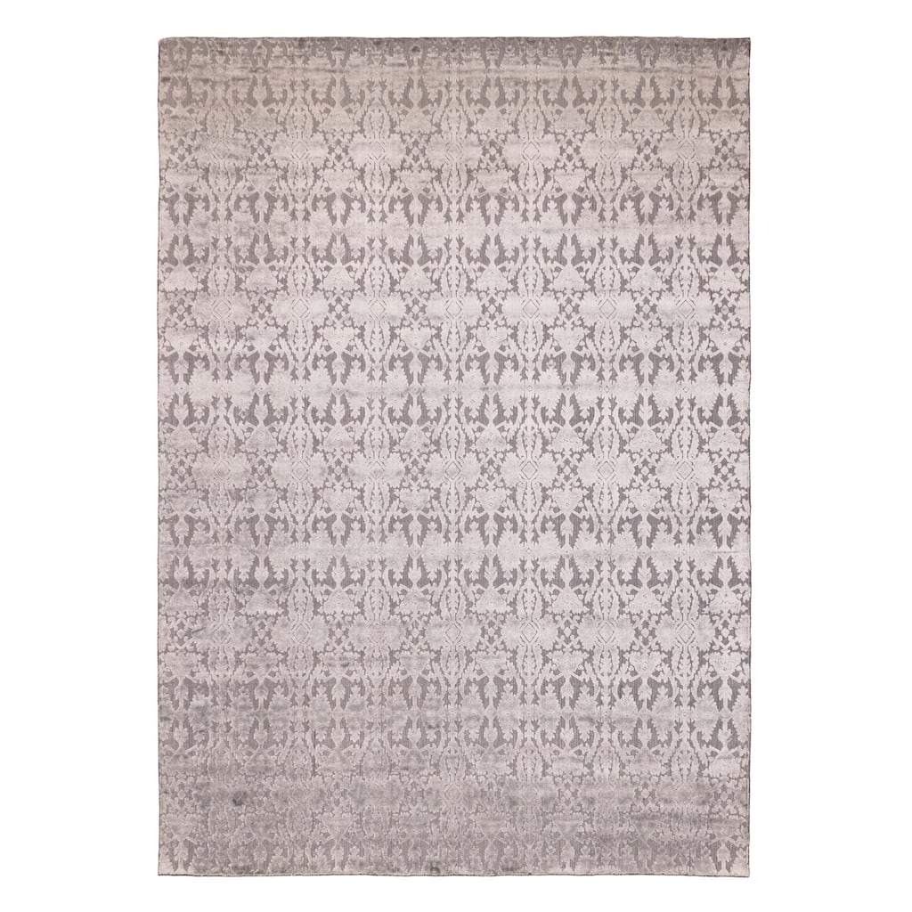 ECARPETGALLERY Hand Loomed Elysian Light Grey Viscose, Wool Rug - 8'3 x 11'10