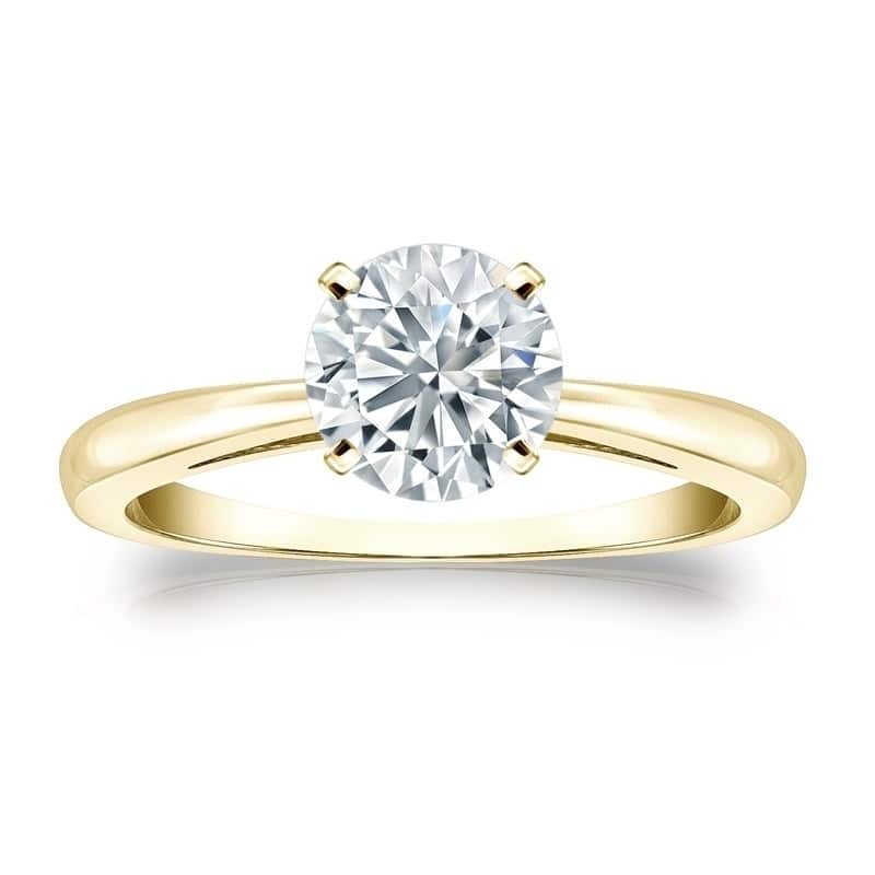 Auriya 14k Gold 1 1/4ctw Round Solitaire Diamond Engagement Ring GIA Certified - Yellow - 4