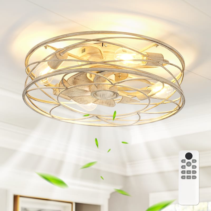 20" Farmhouse Reversible Caged Ceiling Fan - 20 Inches - White and Gold