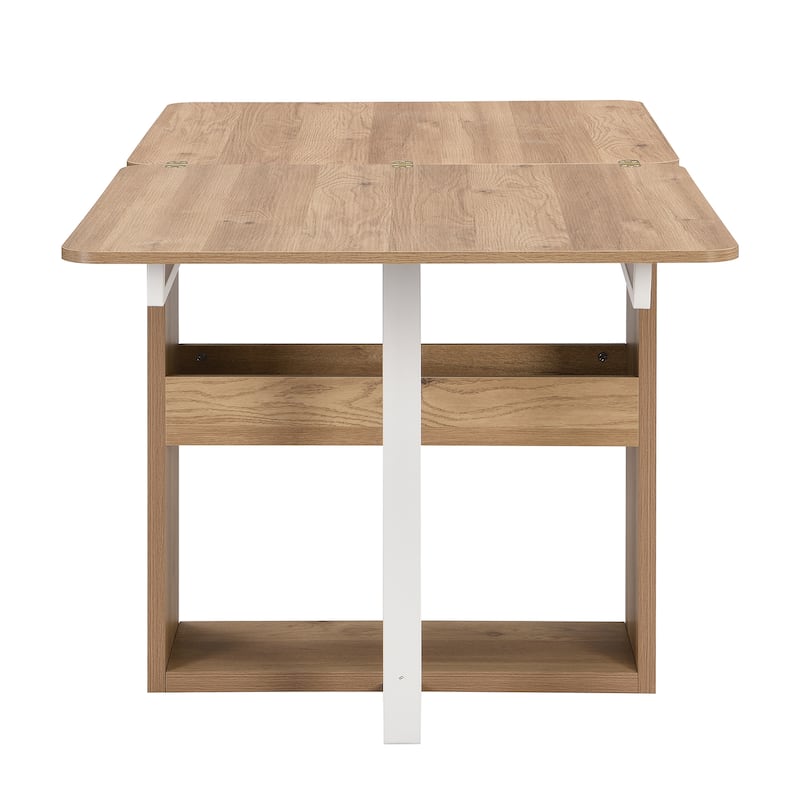 5-Piece Extendable Dining Table Set with 4 White PU Leather Chairs