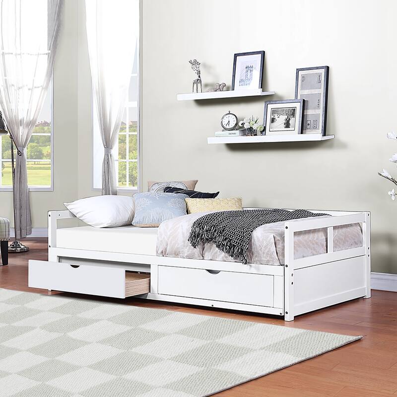 Expandable Twin to King Daybed with Storage, Trundle, and Solid Pine Wood Frame, Easy Assembly