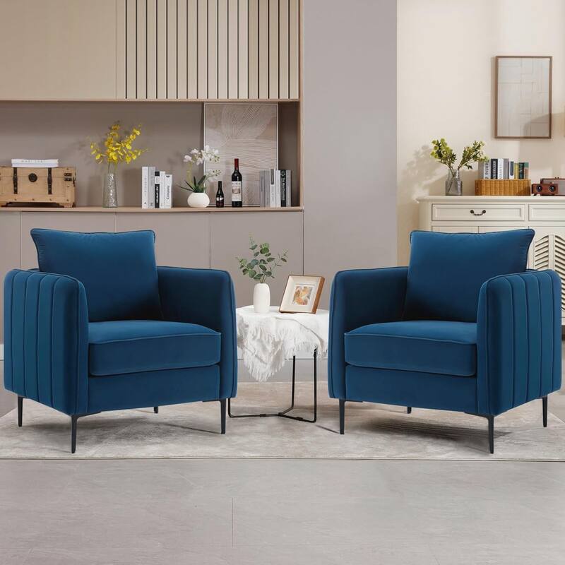Accent Chair for Living Room, =Comfy Single Sofa Chair Mid-Century Modern Armchair - Blue