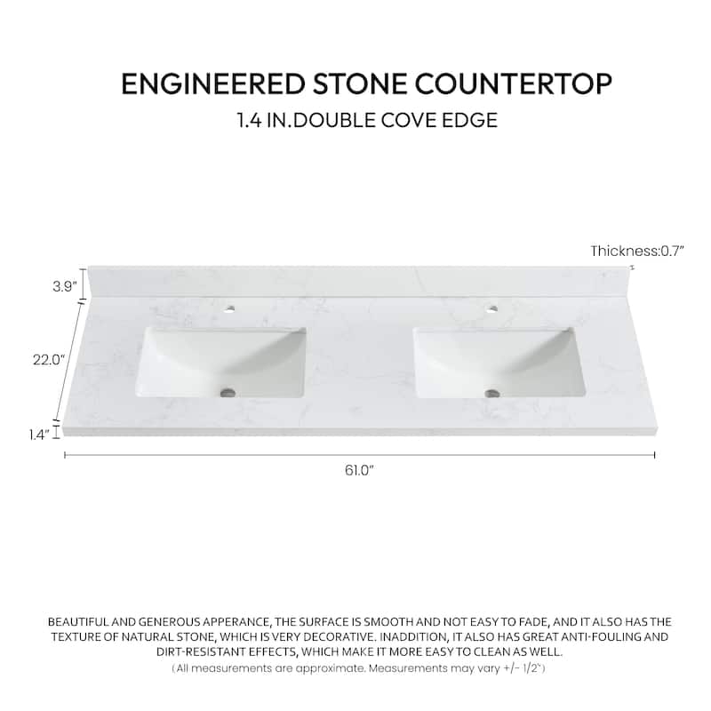 Malaga Composite Stone Vanity Top with White Rectangular Sink