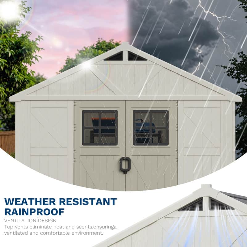 Patiowell 10 X 16 FT&10 X10 FT &10 X12 FT 10 X14 FT Resin Outdoor Storage Shed With Floor ,Weather Resistant Shed for Garden