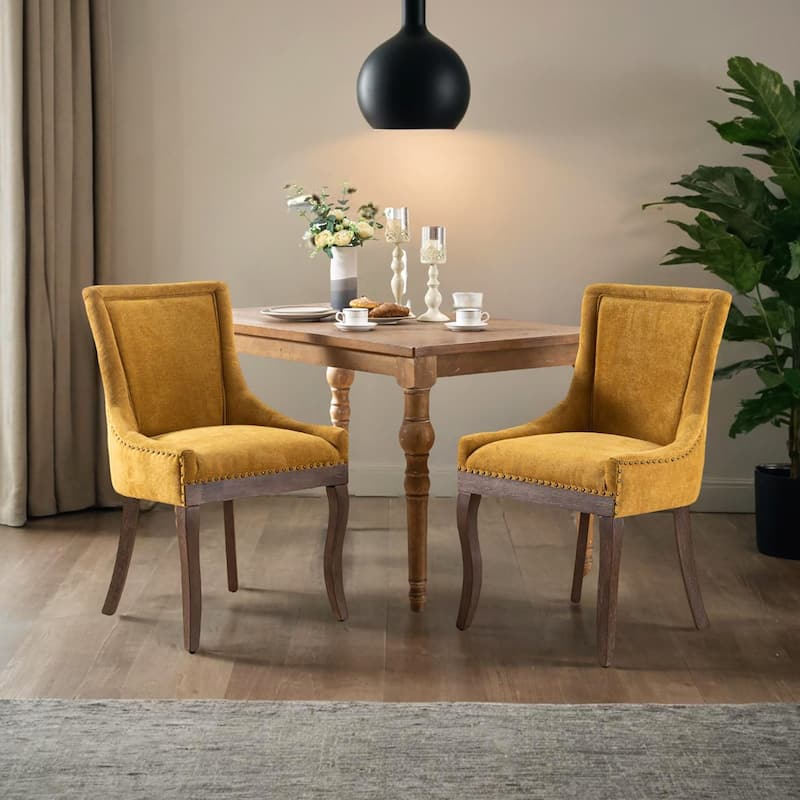 Ultra Side Dining Chair,Thickened fabric chairs with neutrally toned solid wood legs,Bronze nail head,Set of 2