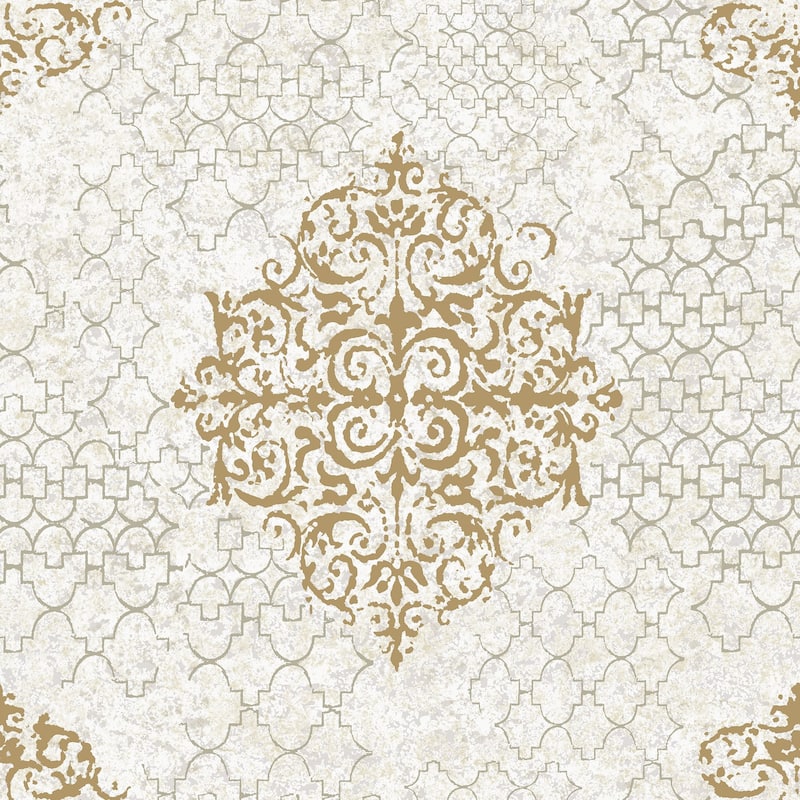 Galerie Wallcoverings Lustre Collection Embossed Damask Non-woven Metallic Wallpaper Roll - 33 feet x 21 inches - Gold