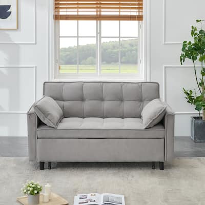 Gray Modern 54.3" Corduroy Loveseat Pull-out Sofa Bed with Adjustable Back and Pillows for Living Room