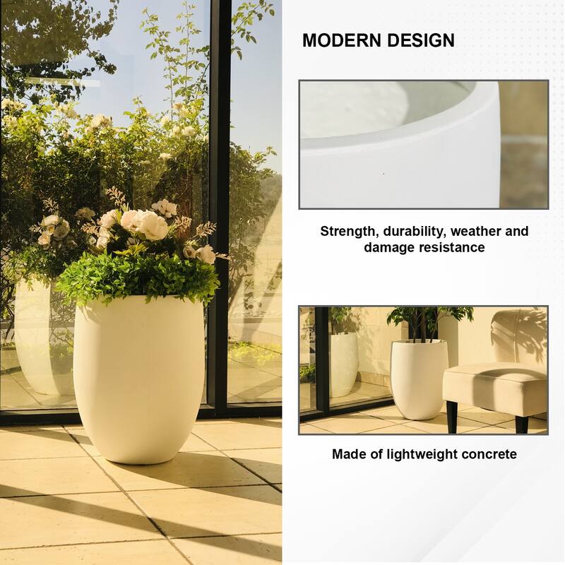 Kante Concrete Outdoor Round Bowl Planter, 21.7 Inch Tall, Pure White