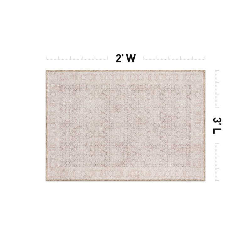 Beige Vintage Washable Rug - Low Pile, Subtle Pattern for Neutral Spaces