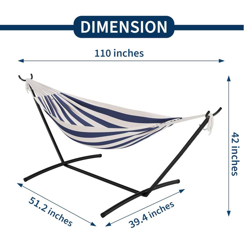 450lb Large Capacity Double Hammock with Steel Stand with Carry Bag for Patio Backyard Poolside