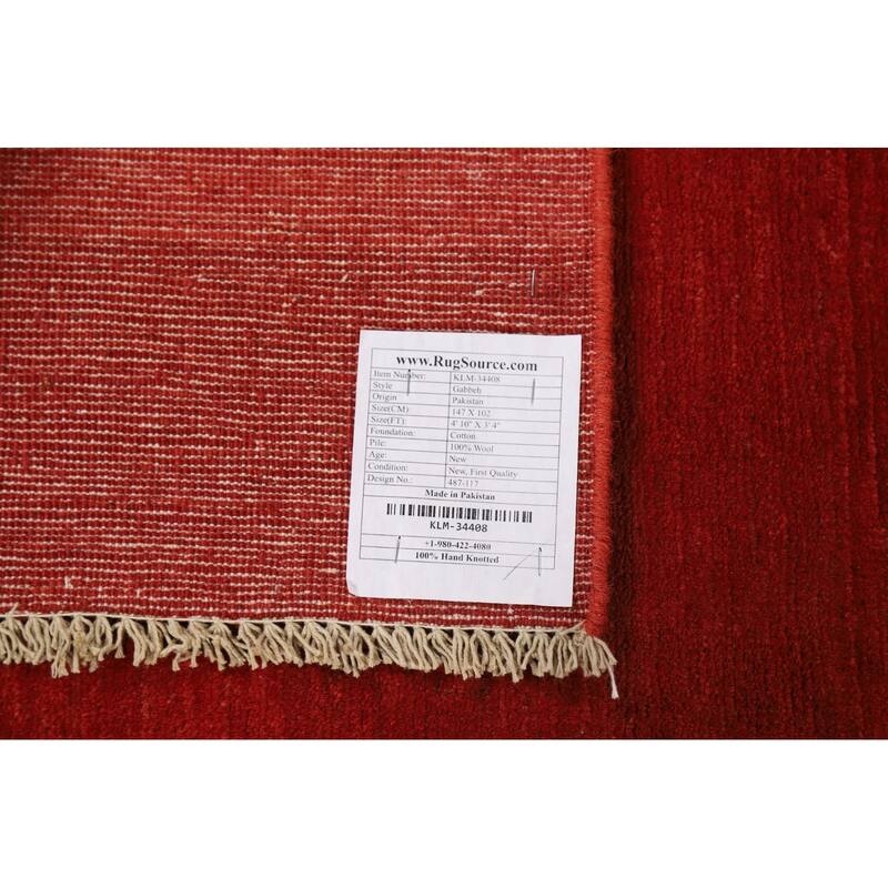 Contemporary Red Gabbeh Oriental Foyer Rug Handmade Wool Carpet - 3'4"x 4'10"