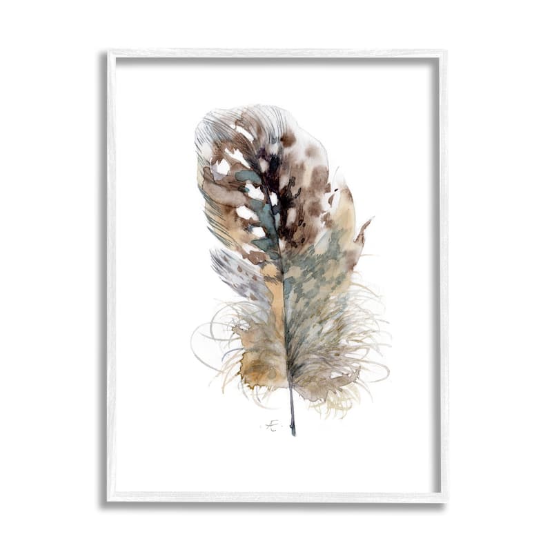 Stupell Speckled Bird Feather Study Brown Animal Watercolor Framed Wall Art